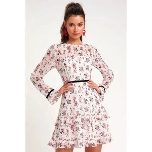 Floral to See White Floral Print Long Sleeve Mini Dress